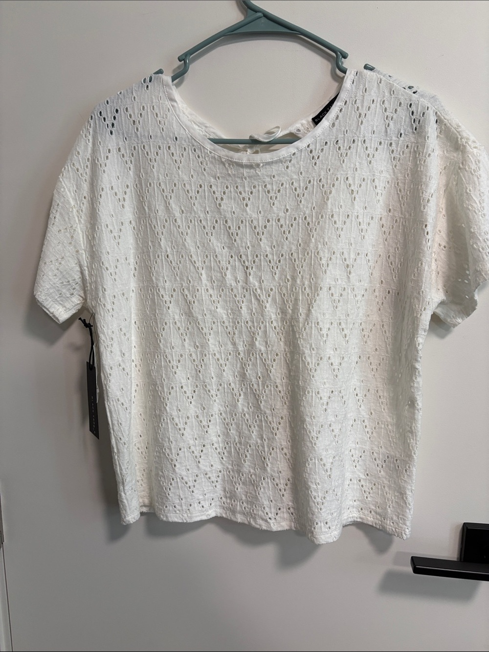Black Tape_ White Eyelet Short Sleeve Tee